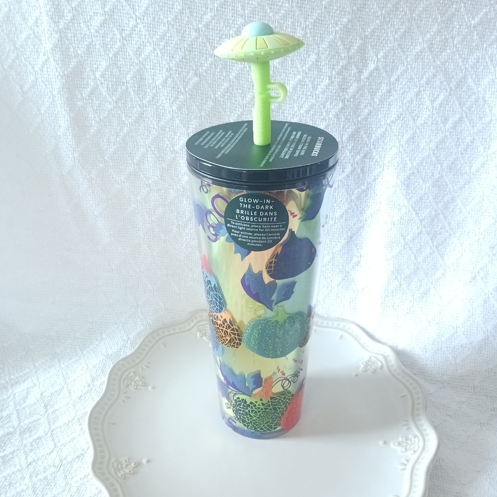 Starbucks Halloween 2024 Pumpkin UFO Glow In The Dark GITD 24 Oz Venti Tumbler